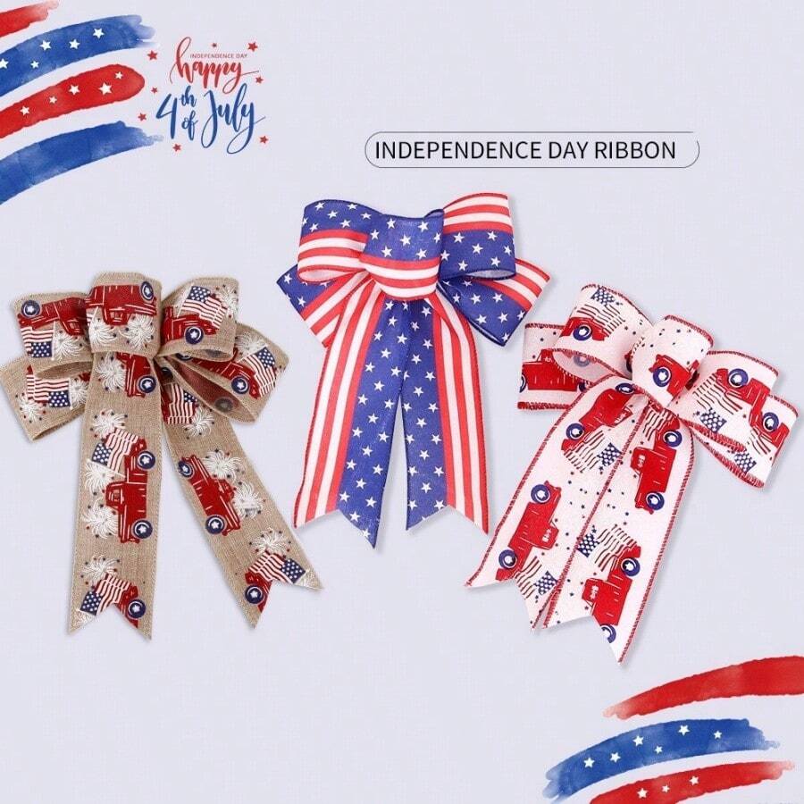 Decoraciones para el Día de la Independencia estadounidense (4 de julio), lazos, estrellas y rayas de lino fino, perfectos para porches, patios y decoraciones interiores, para volver a la escuela