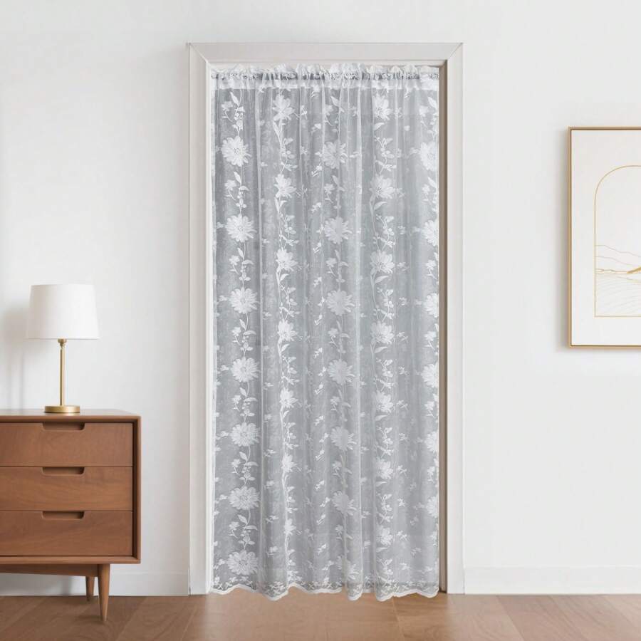 1pc Elegant Floral Lace Sheer Door Curtain