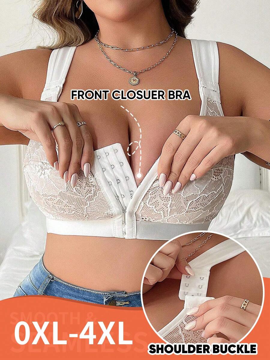 MIOTAN Sujetador inalámbrico para mujer de talla grande, con cierre delantero de encaje, tirantes ajustables, suave y transpirable