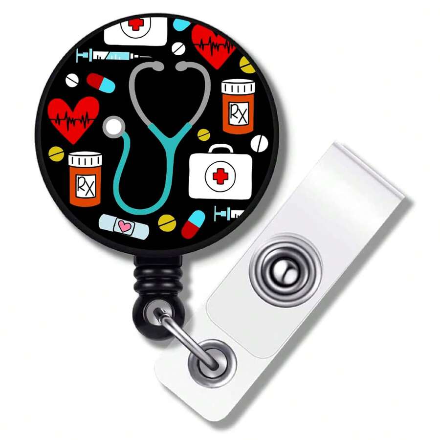 1pc Cute ID Badge Holder, Name Card Case, Retractable Key Chain Reel, Gift For Nurses And Doctors