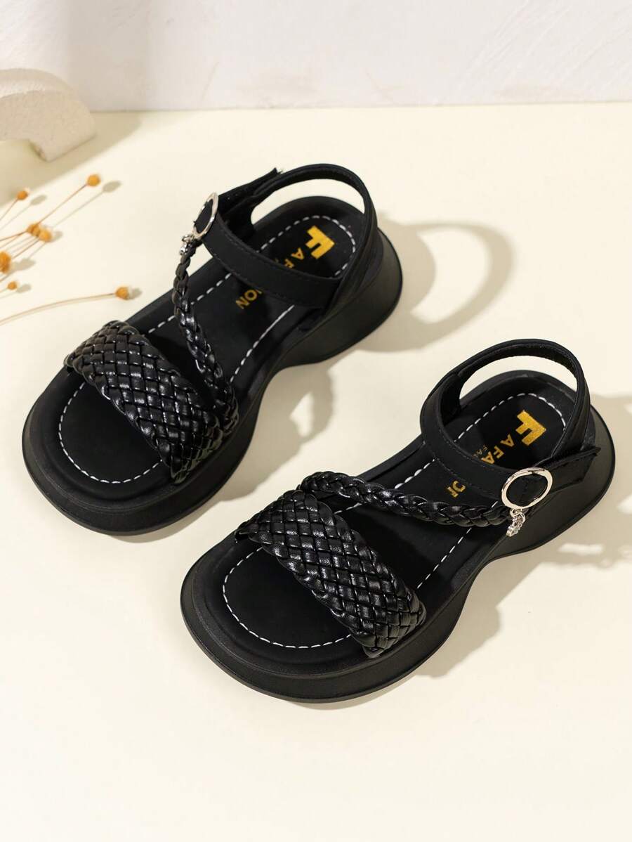1 Pair Flat Sandals, Casual Comfortable Soft-Sole Girls' Summer Outdoor Sandals, School Style Hook-And-Loop Closure Girl Sandals