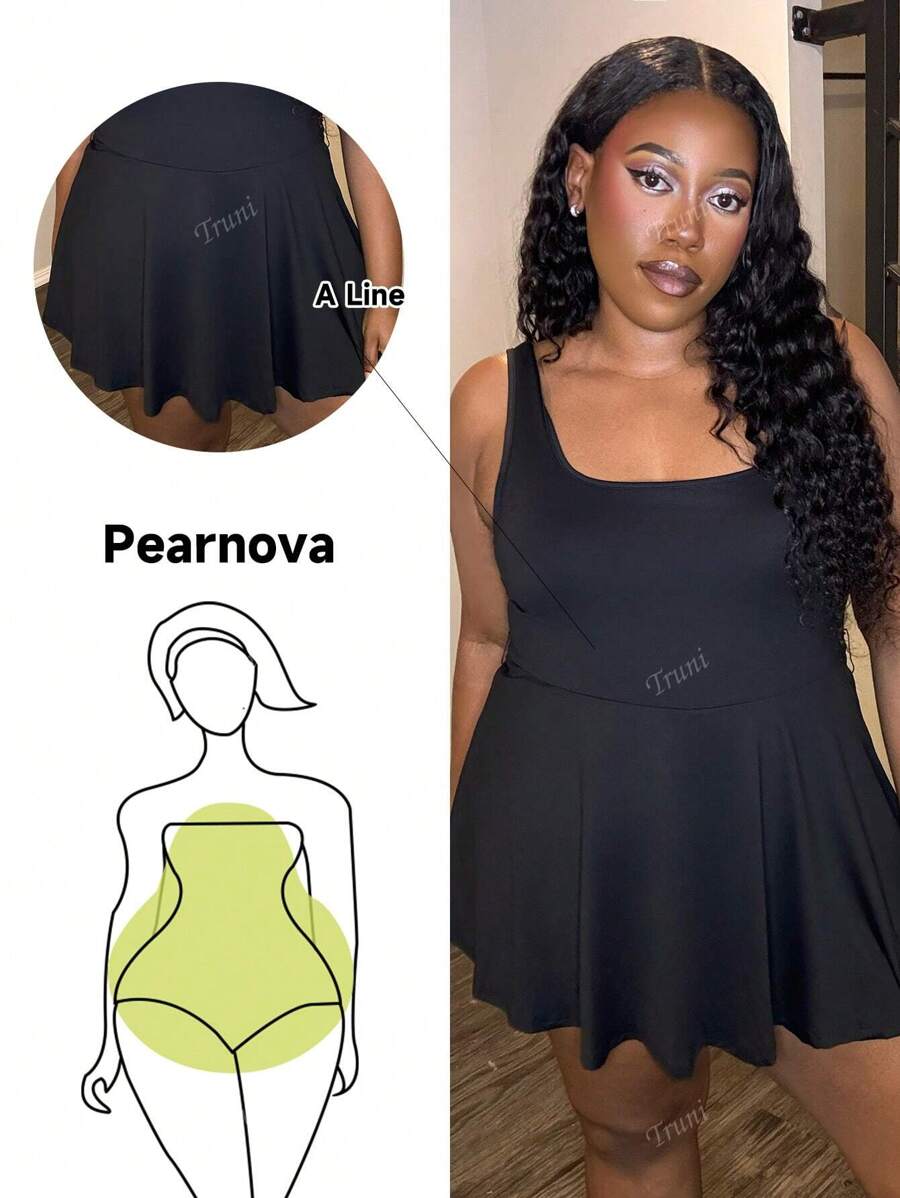 Truni Plus Size Women's Sleeveless Romper, Solid Color Pockets,One Piece Outfit