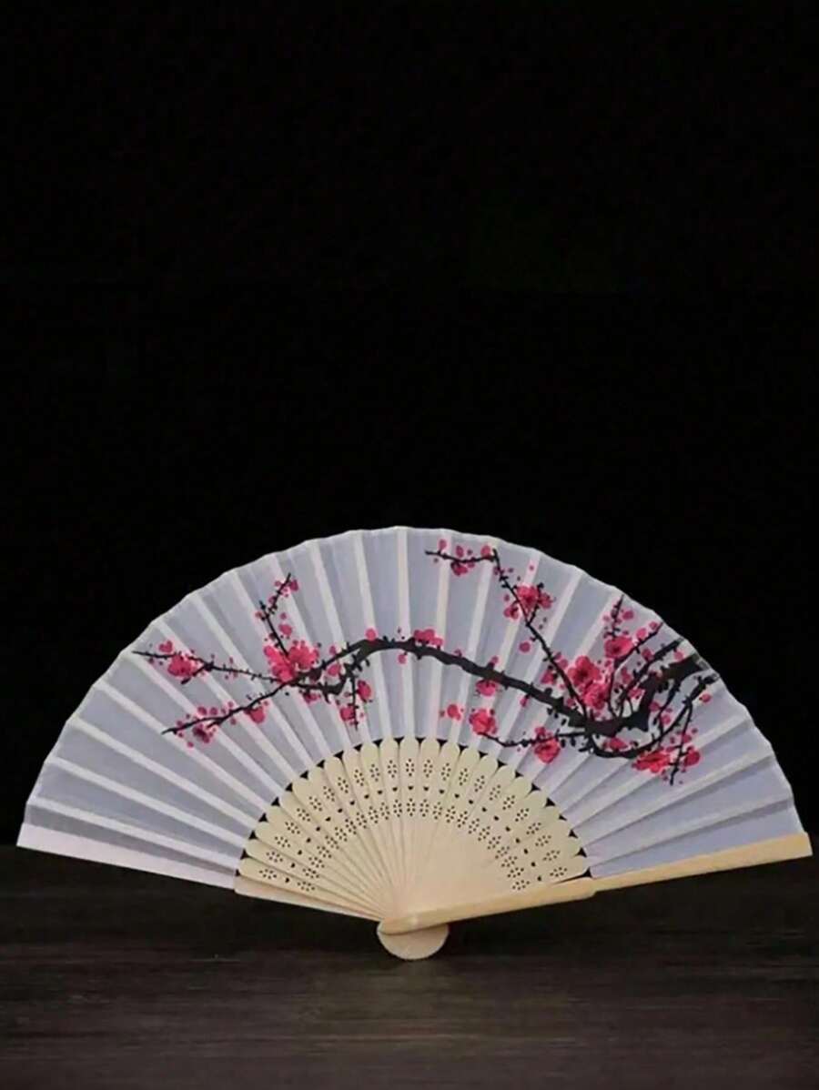 1pc/3pcs Chinese Style Ink Painting Plum Blossom Female Folding Fan Silk Fan Wedding Elegant Plum Blossom Silk Fan Summer Cooling,Beach,Travel