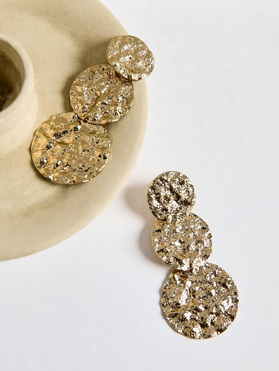 Pendientes de gota redondos con textura de metal para mujer