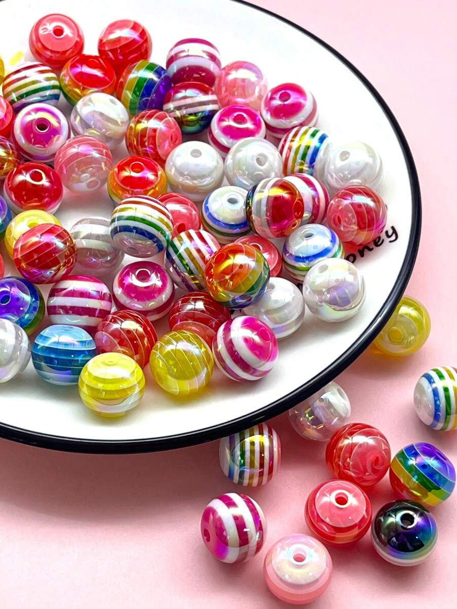 10/20 peças de contas de resina multicoloridas com listras de arco-íris, joias faça você mesmo, pulseira, colar, pingente, acessórios para artesanato