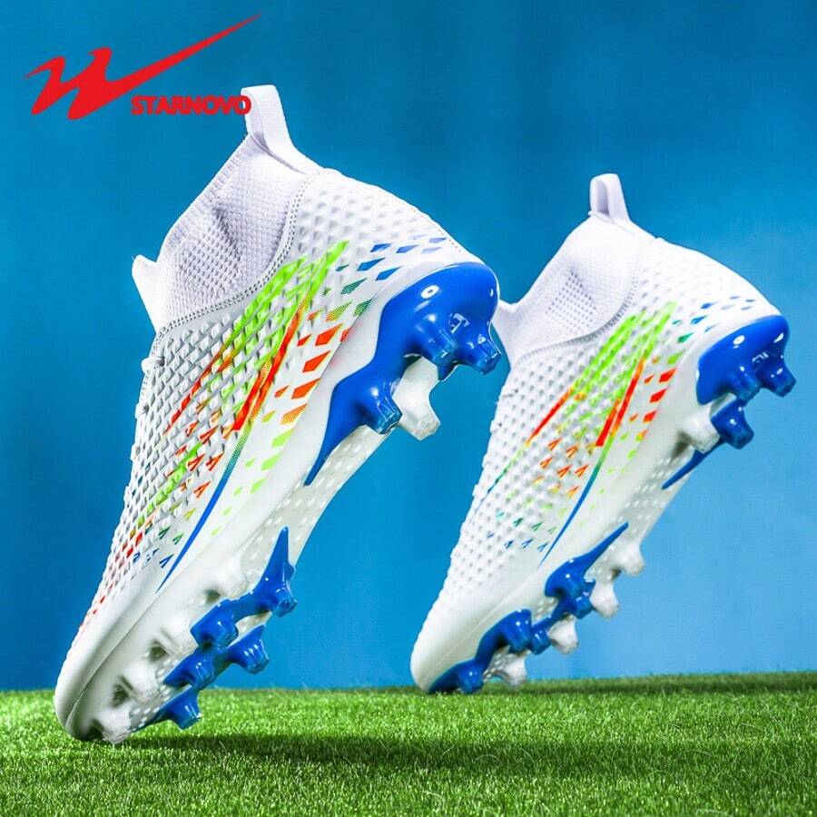 STARNOVO Zapatos de fútbol con 8 tacos para hombre y mujer, con cuello elástico para mayor comodidad, tacos de fútbol profesionales para entrenamiento y partido