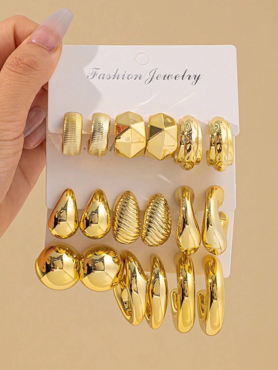 Conjunto de 2 a 18 peças de brincos e pingentes de orelha de ouro mais vendidos, adequados para uso diário durante todo o ano