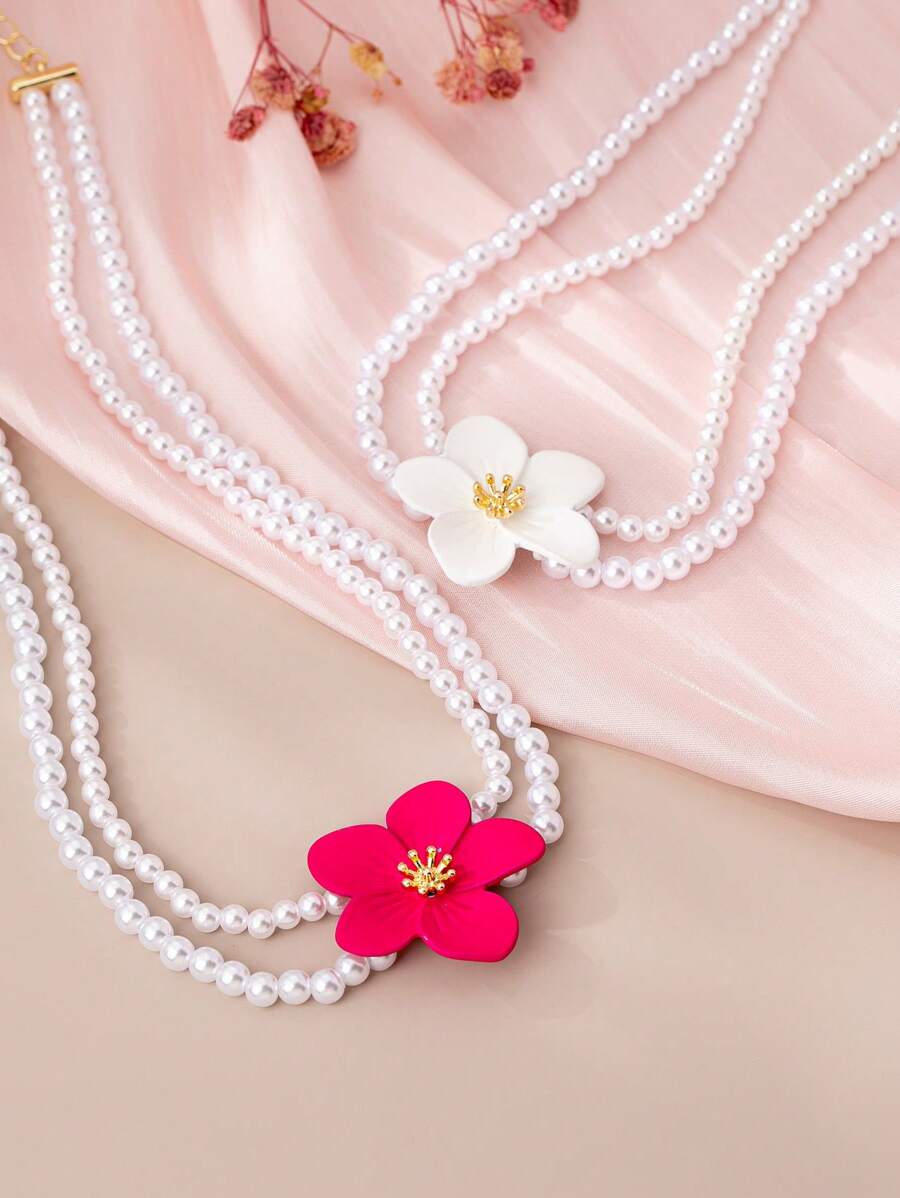 1pc Fashionable Colorful Floral Design 3D Pendant Necklace, Suitable For Elegant Women, Beach, Resort Jewelry
