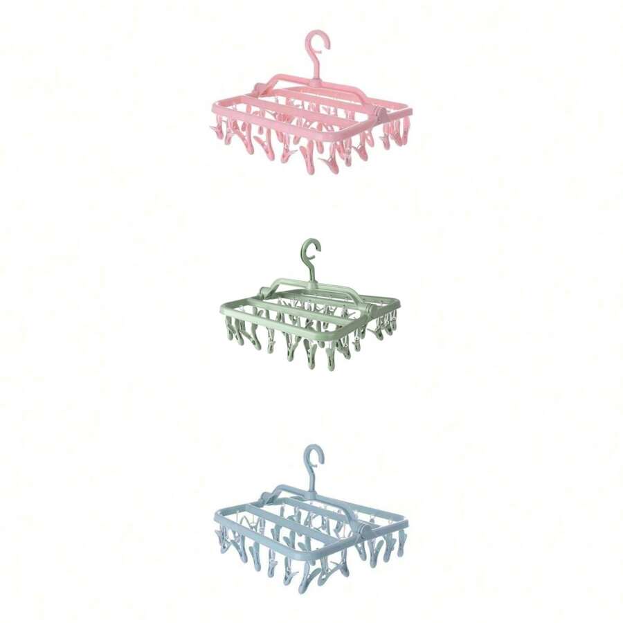 1 pièce Séchoir à linge pliable en plastique PP avec pinces à linge, avec 32 pinces, séchoir à linge suspendu et anti-vent pour les vêtements, sous-vêtements, chaussettes et plus