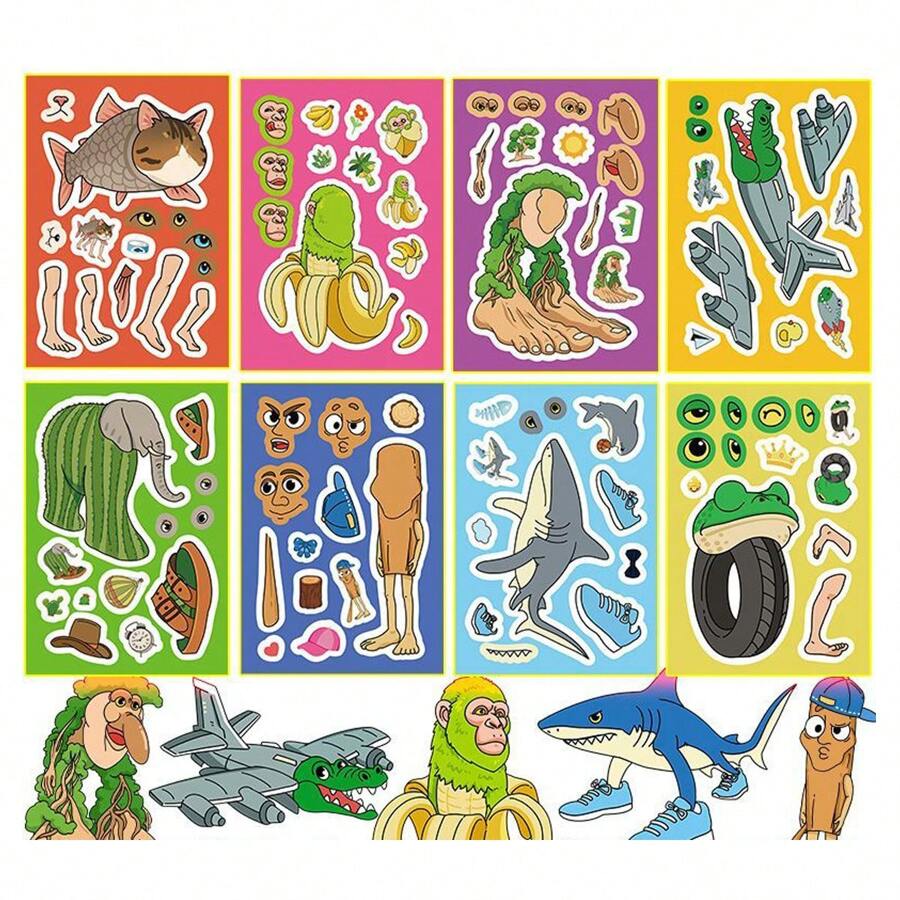 Set de 8 pegatinas creativas con diseño abstracto de montañas y mar "Tungtungtungsahur" de significado desconocido, perfectas para festivales, fans, escuelas y como regalo