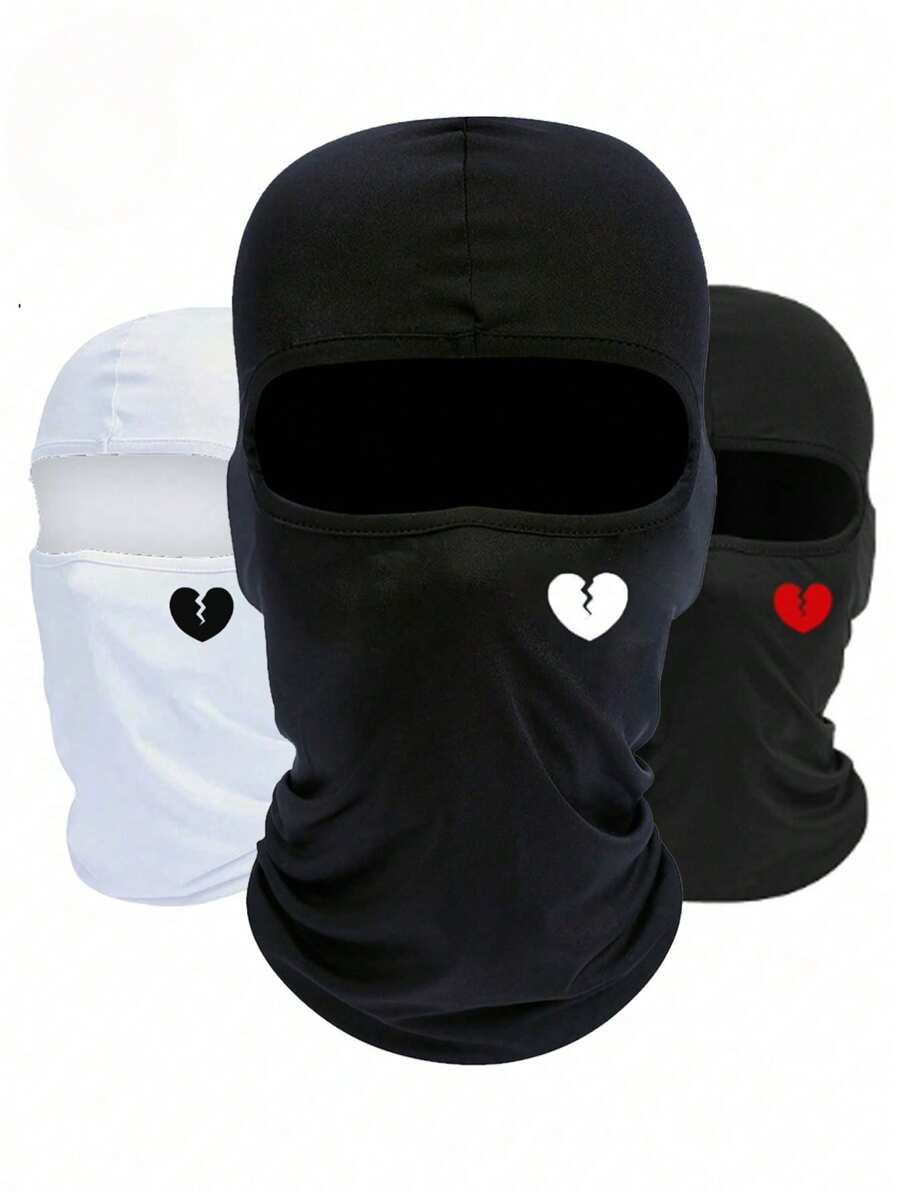 1pc Heart Print Ski Mask Balaclava Face Mask For Men Women UV Protection Windproof Scarf For Snowboard Motorcycle