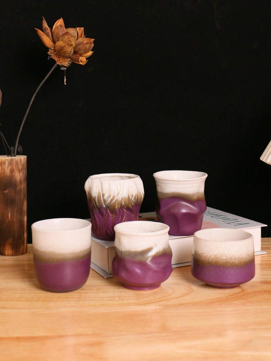 1pc Vintage Handmade Crackle Purple Ceramic Coffee Mug, Retro Afternoon Tea Cup, Creative Rustic Teacup, Breakfast Milk Mug, Espresso Cup Back To School