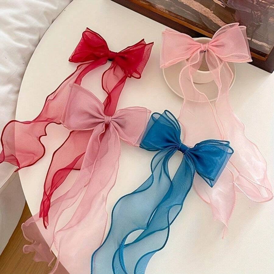 1 Elegant Mesh Ribbon Bow Hair Clip, Vintage Ponytail Stand, Fashionable Hair Accessory Suitable For Women And Daily Use