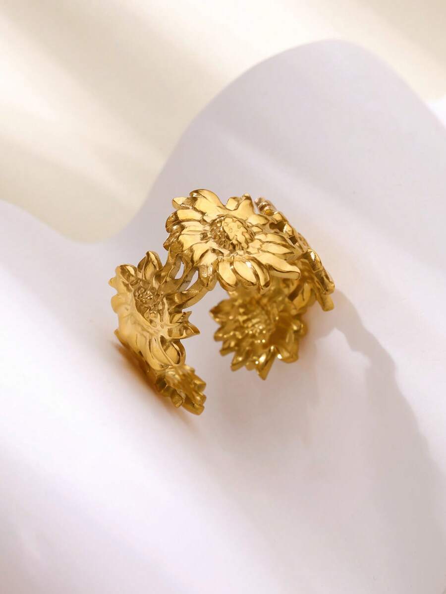 1Pc Sunflower Infinity Ring For Women, Elegant Sunflower Band Ring, Gold Stainless Steel Open Ring, Women's Jewelry Fashion Accessories, Gift For Her, Mother's Day Gift