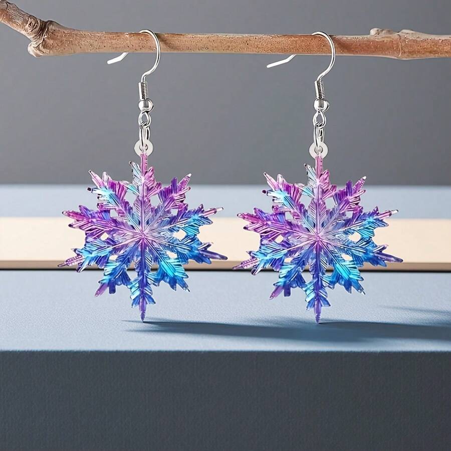 1 Pair Classic Elegant Acrylic Ombre Snowflake Dangle Earrings For Women