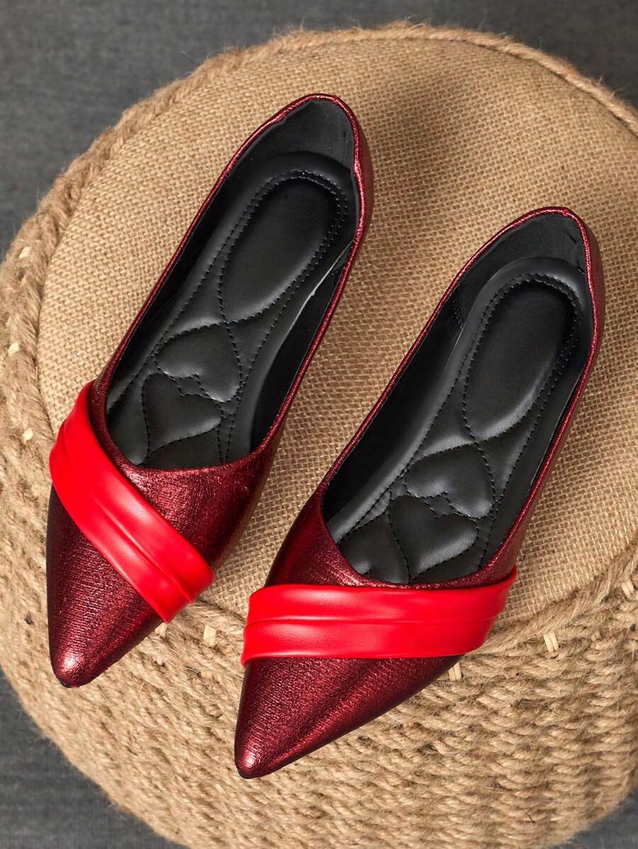 Women's Pointed Toe Fashion Purple, Light Brown, Pink Bowknot, Red High-End, Green Casual Daily, Black Flats Shoes For Spring & Autumn