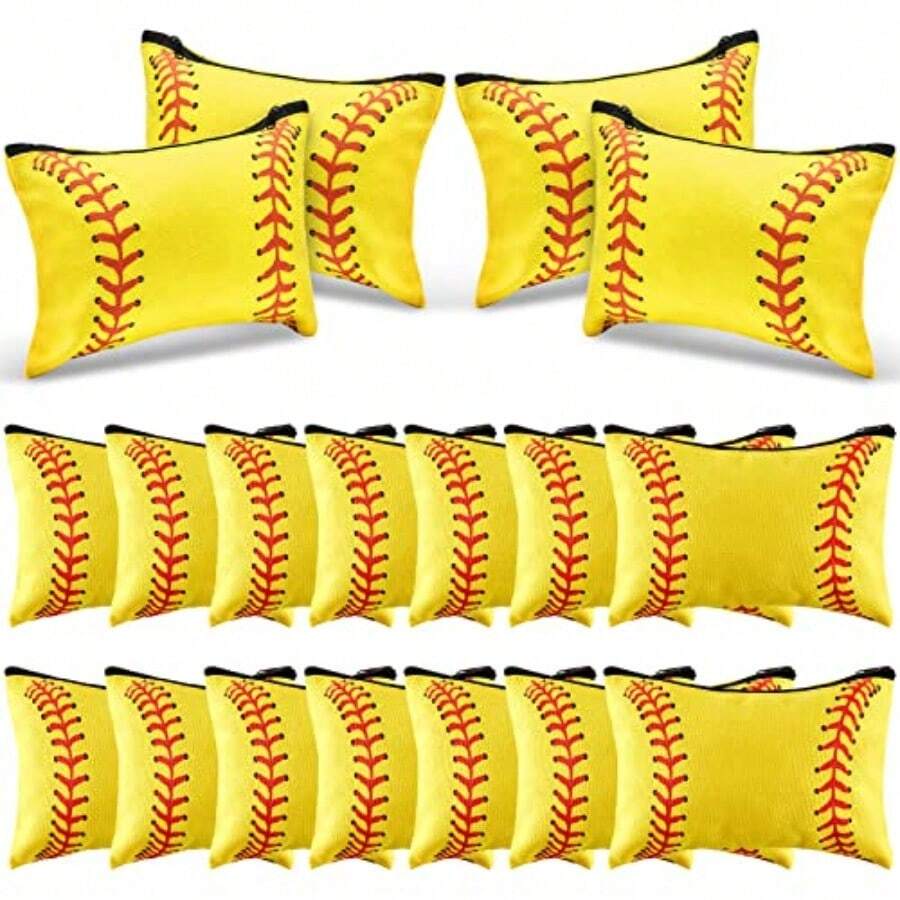 18 Pcs Softball Makeup Bag Softball Cosmetic Bag Softball Gifts For Girls Team Player Portable Travel Bags For Women Canvas Softball Goodie Bags Toiletry Softball Accessories Organizer Case Pouch