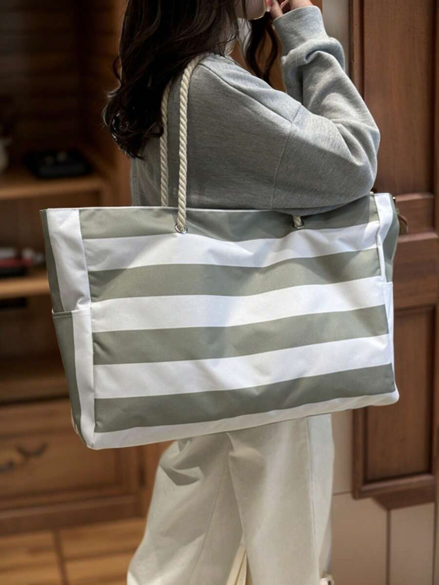 Bolsa de praia grande feminina com zíper e design à prova d'água e de areia para piscina, padrão aleatório, mochila escolar, portátil, grande capacidade, para adolescentes, mulheres, estudantes universitárias, faculdade, ensino fundamental, ensino médio, atividades ao ar livre, viagens, passeios, trabalho, negócios, deslocamento, férias, compras