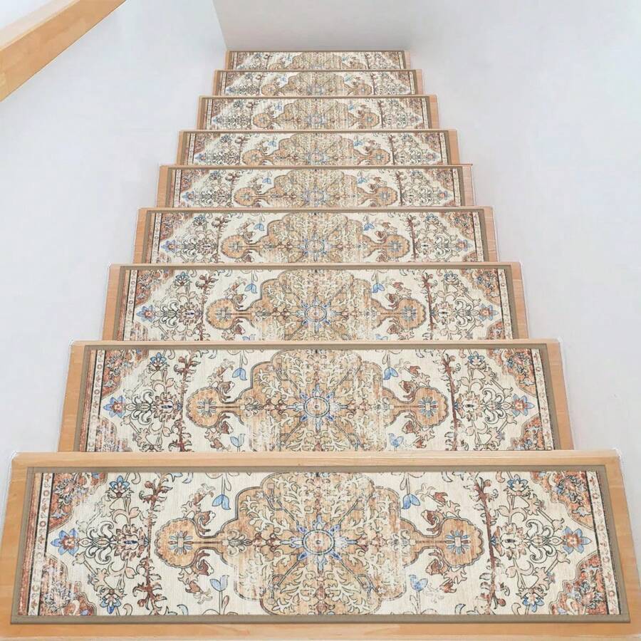 Carpet Stair Treads For Wooden Steps Indoor 15 Pack 8" X 30" Peel And Stick Stair Treads Non Slip Staircase Step Treads Reusable Stair Runner Rugs For Dogs, Kids And Elders