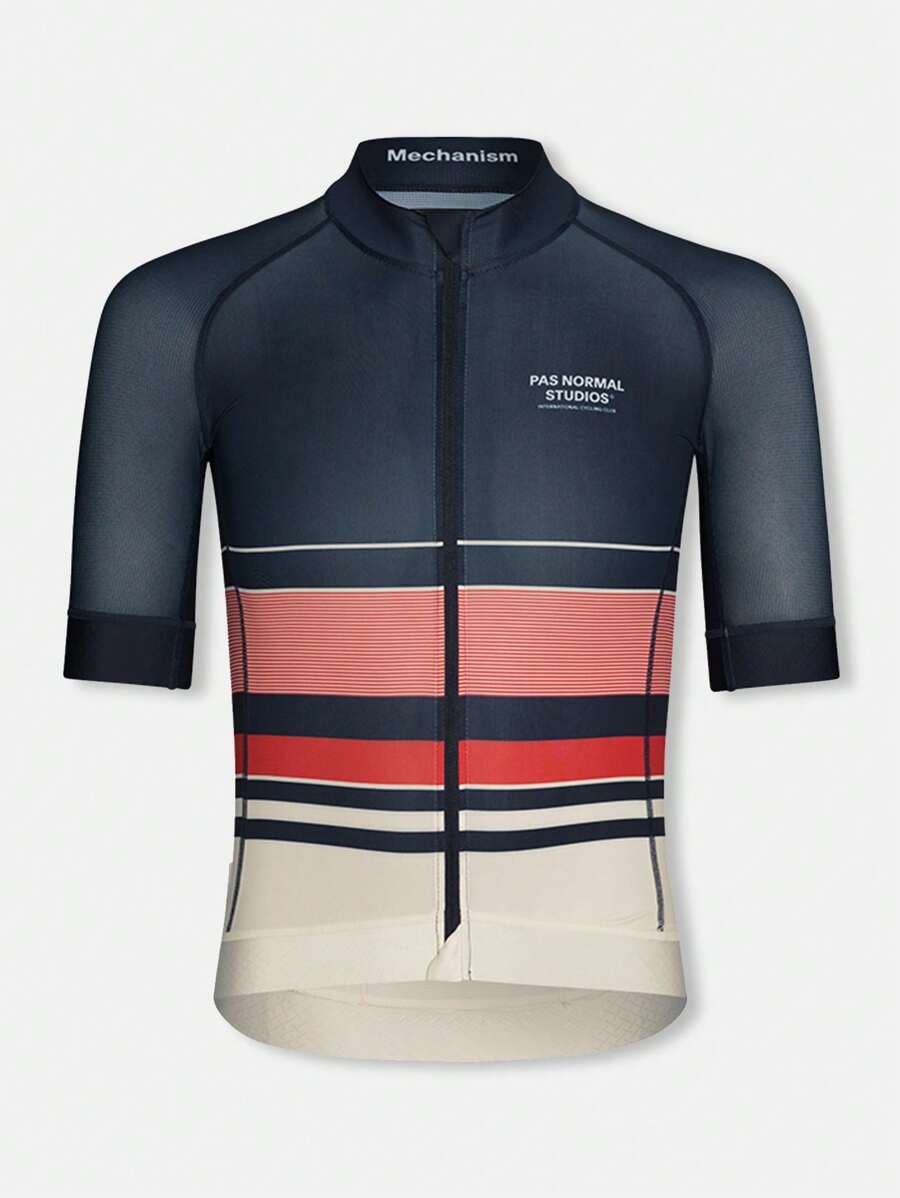 PNS CYCLING PNS CYCLING Men's Cycling Jersey, Striped Print Contrast Color High Elasticity Breathable Quick-Dry Short Sleeve Shirt, Tight Fit Aerodynamic Competition Cycling Top, Suitable For Racing And Outdoor Cycling