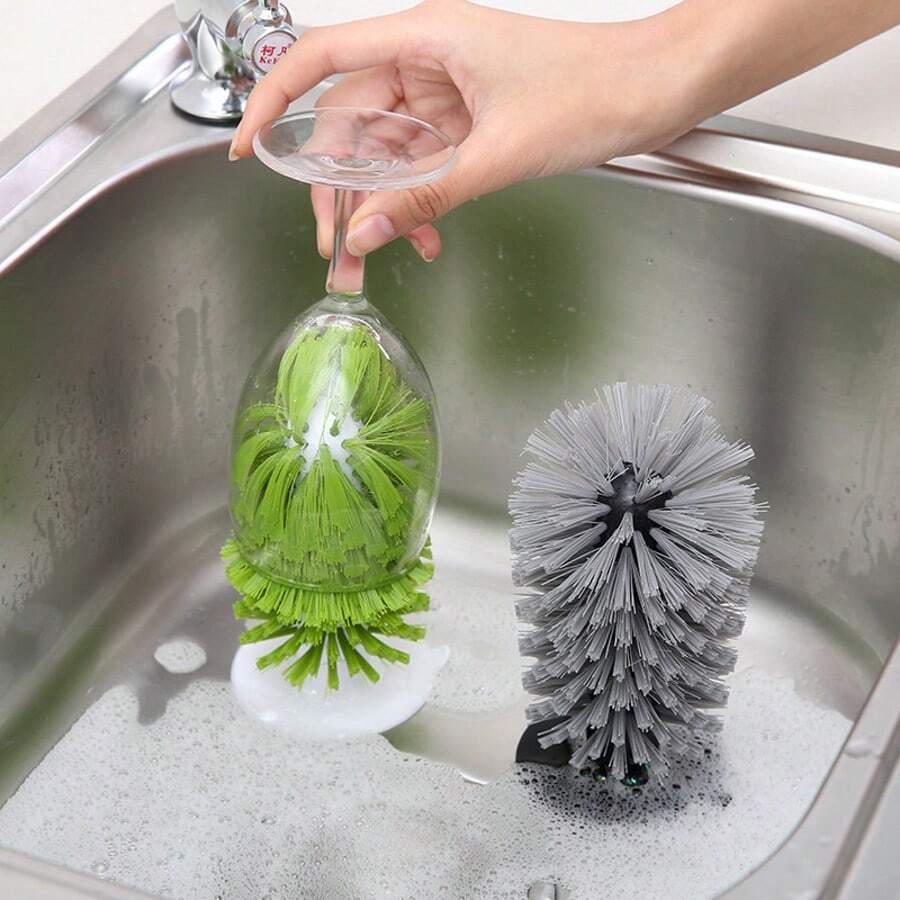 1 pièce Brosse de nettoyage de verre haute avec ventouse, Brosse pour verre à vin rouge/verrerie, Brosse à ventouse pour évier, Brosse à motif écaille de tortue