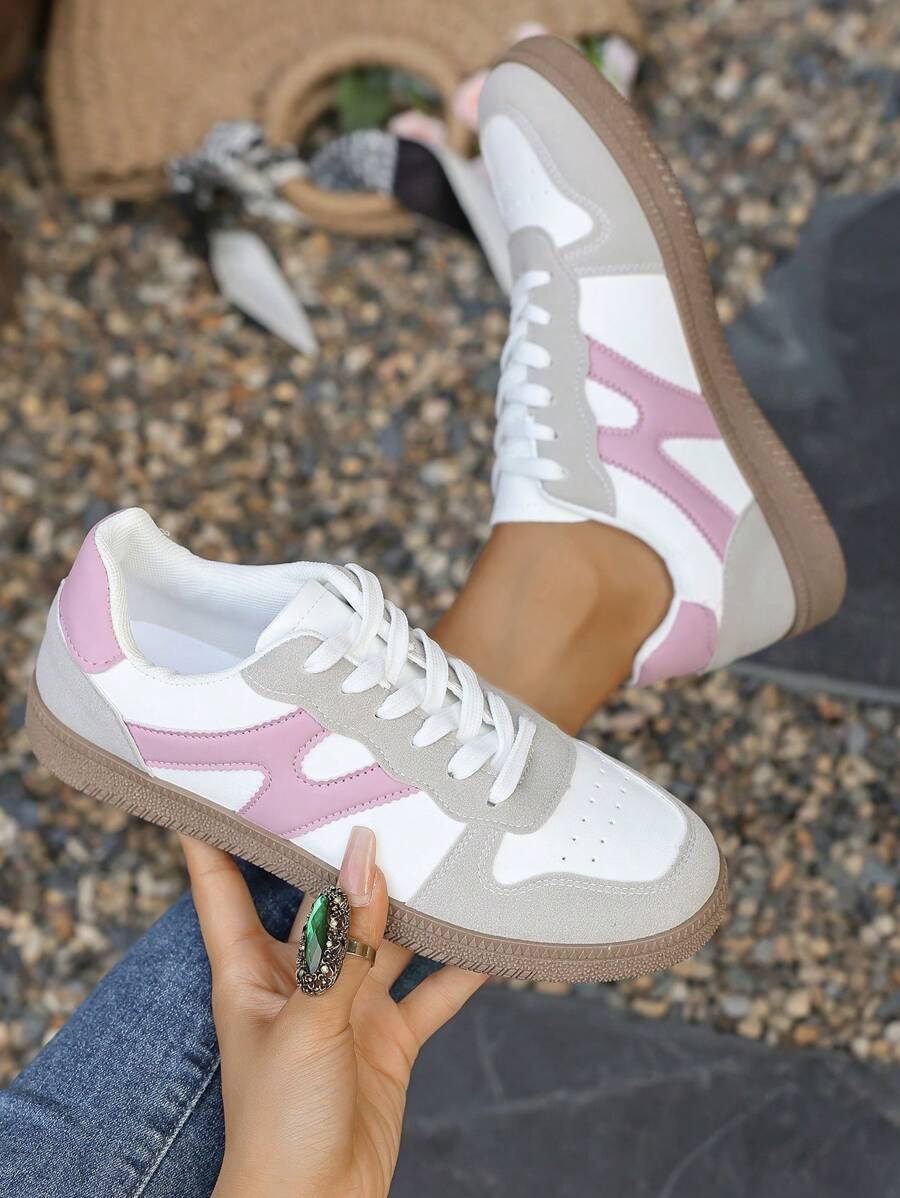 Women Colorblocked Faux Suede Breathable Casual Sneakers - Comfortable Rubber Sole, Fashionable Athletic Shoes, Versatile & Sweet