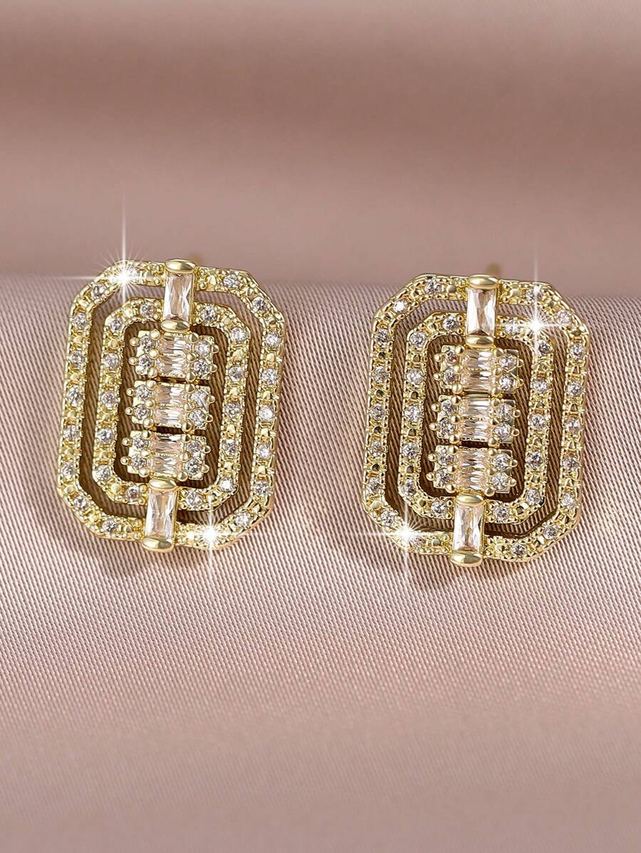 jealous young 1 Paar wunderschöne, vintage quadratische geometrische Kubikzirkonia-Ohrstecker, geeignet für Frauen zum Tragen bei Hochzeiten, formellen Anlässen und im täglichen Leben