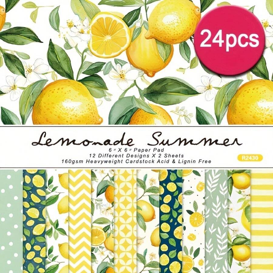 24 Stücke 6x6 Zoll Zitronen Gelb Obst Ästhetik Sammelalbum Papier Wunderland Muster einseitig bedruckt Sammelalbum Decoupage Papierblock für DIY Basteln Journaling Sammelalbum Zubehör Geschenkverpackung Album Kunst Dekorative Bastelpapiere