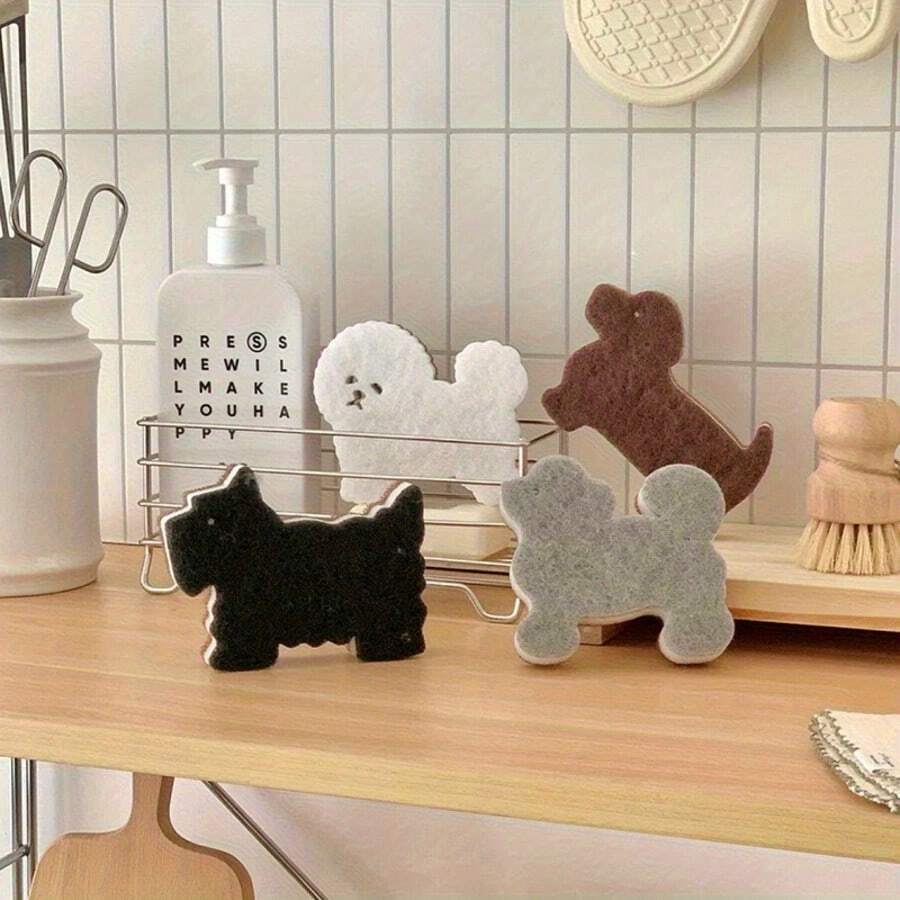 4pcs/Set Cute Puppy Shaped Kitchen Sponges - No Scratch, Multi-Layer Cleaning Sponges Suitable For Dishes And Pots, Ideal For Home And Restaurant