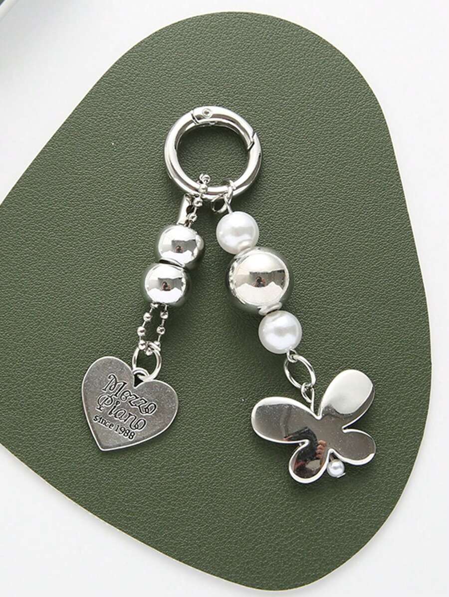 1 pieza Llavero con colgante en forma de corazón, decoración colgante de mariposa enchapada de manera creativa para cadena de teléfono, caso de teléfono DIY, gótico