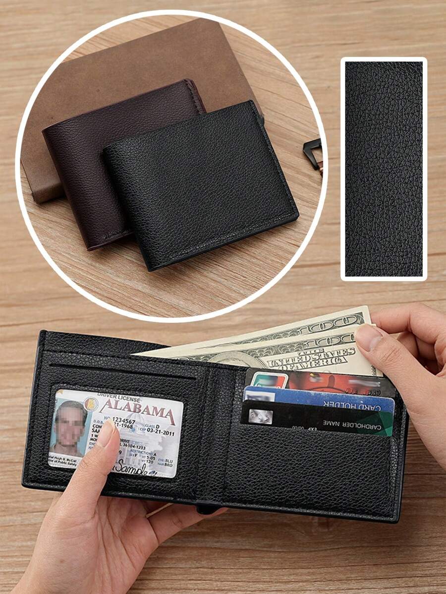1 Stück modische Herren Geldbörse aus Echtleder in Einfarbig, im Vintage europäischen und amerikanischen Stil multifunktionale Bifold Brieftasche, lässiger Kartenetui