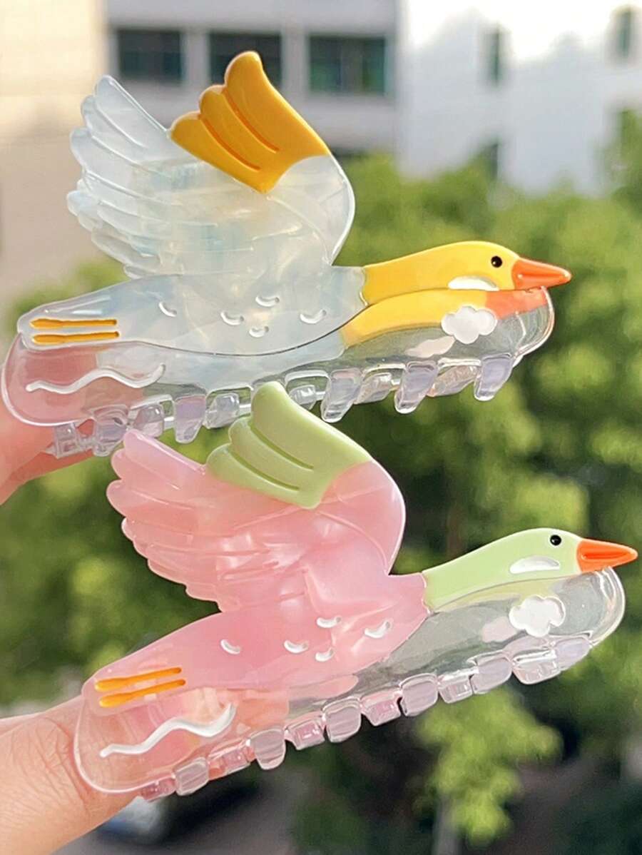 1pc Transparent Geese Fly South Pattern Cartoon Shark Claw Clip Hair Accessory, Versatile For Spring/Summer, New Arrival Women