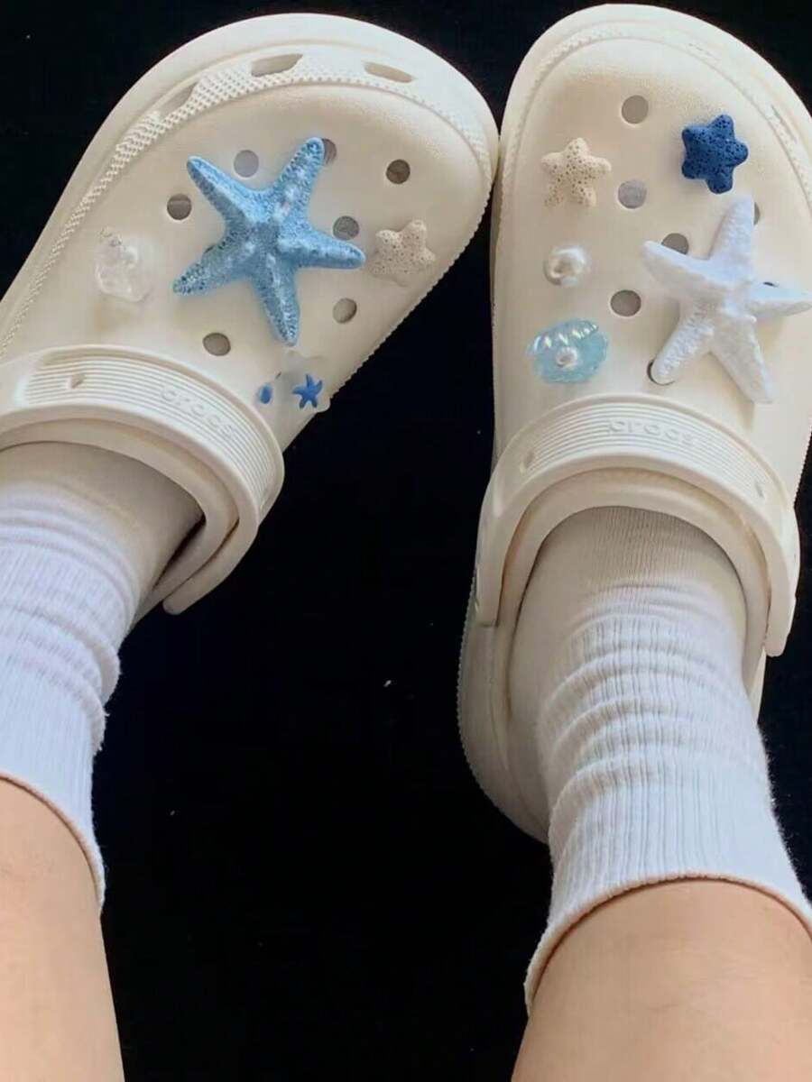 1pc Summer Vacation Style Starfish & Shell Charm Set For Women Casual Sandals/Slippers Decorative Accessories