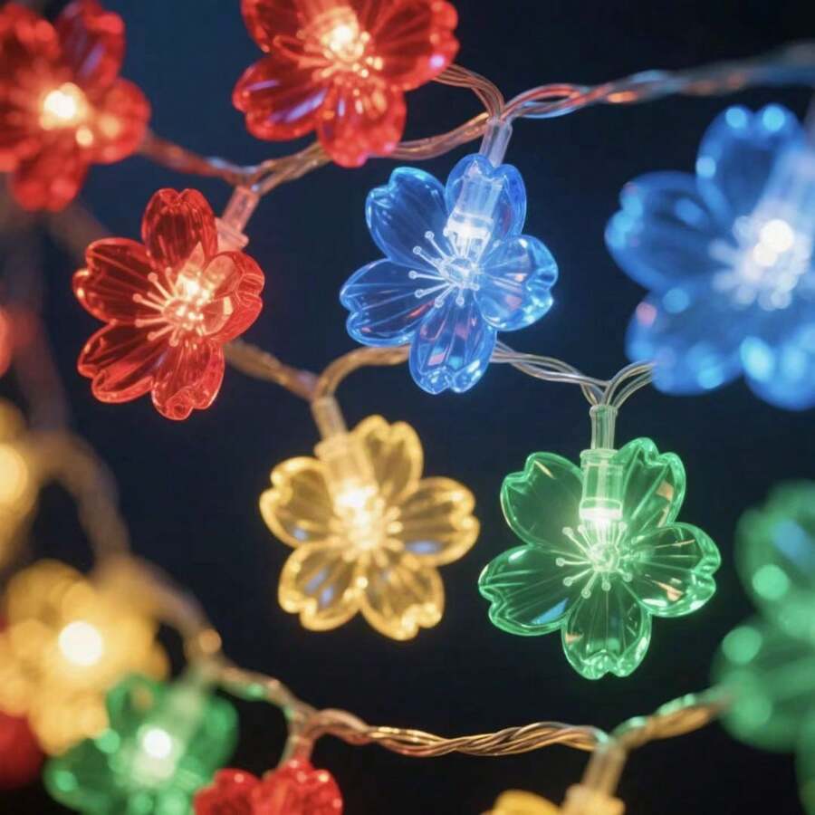 Solar Energy, Simulation, Night Light, Cherry Blossom, Light String, Outdoor, Waterproof, Flower, Resin, Decorative Light