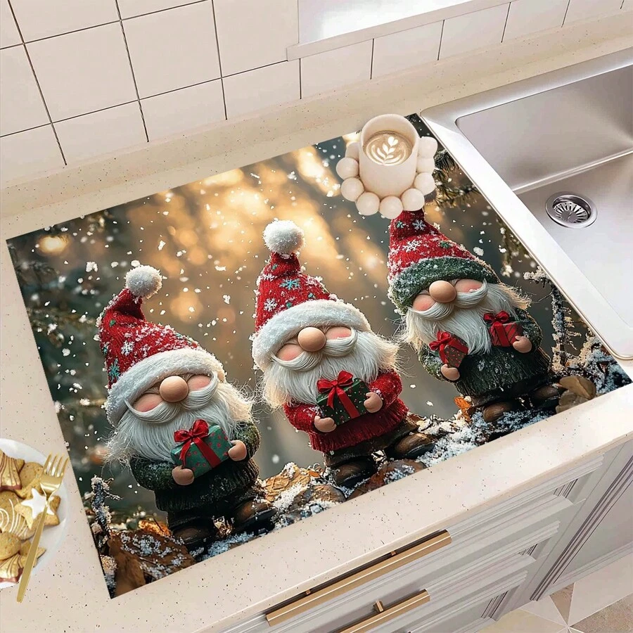1 Pack Of 3 Santa Claus, Snowman And Snowflake Printed Silicone Coffee Drink Coasters, Anti-Slip & Super Absorbent Washable Drainage Mats For Countertop, Kitchen, Dining Table, Holiday Decor