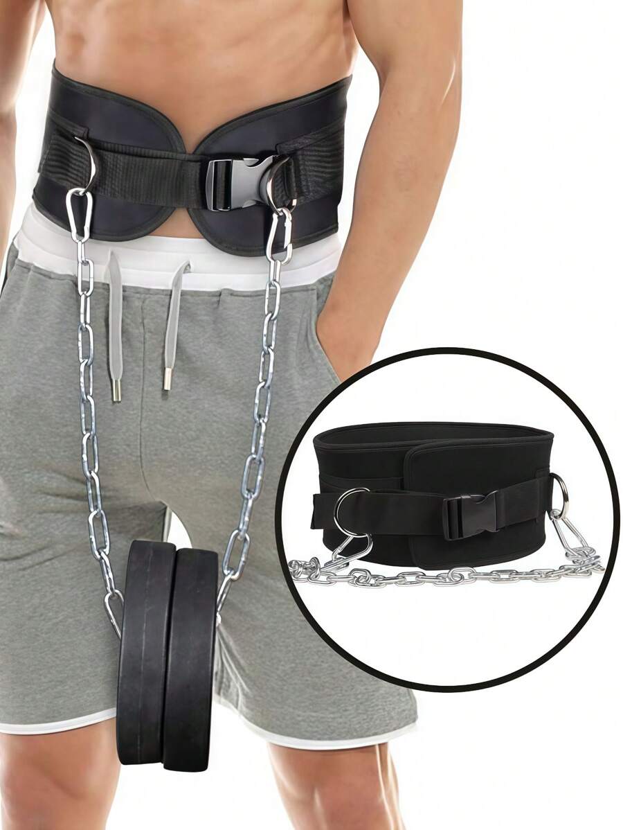 1pc Weightlifting Belt With Chain, For Powerlifting, Squats, Bodybuilding, Heavy Duty Steel, Comfortable Neoprene Support, Suitable For Serious Functional Fitness, Weightlifting - Unisex - Black Color Deadlift Training Belt, Gym