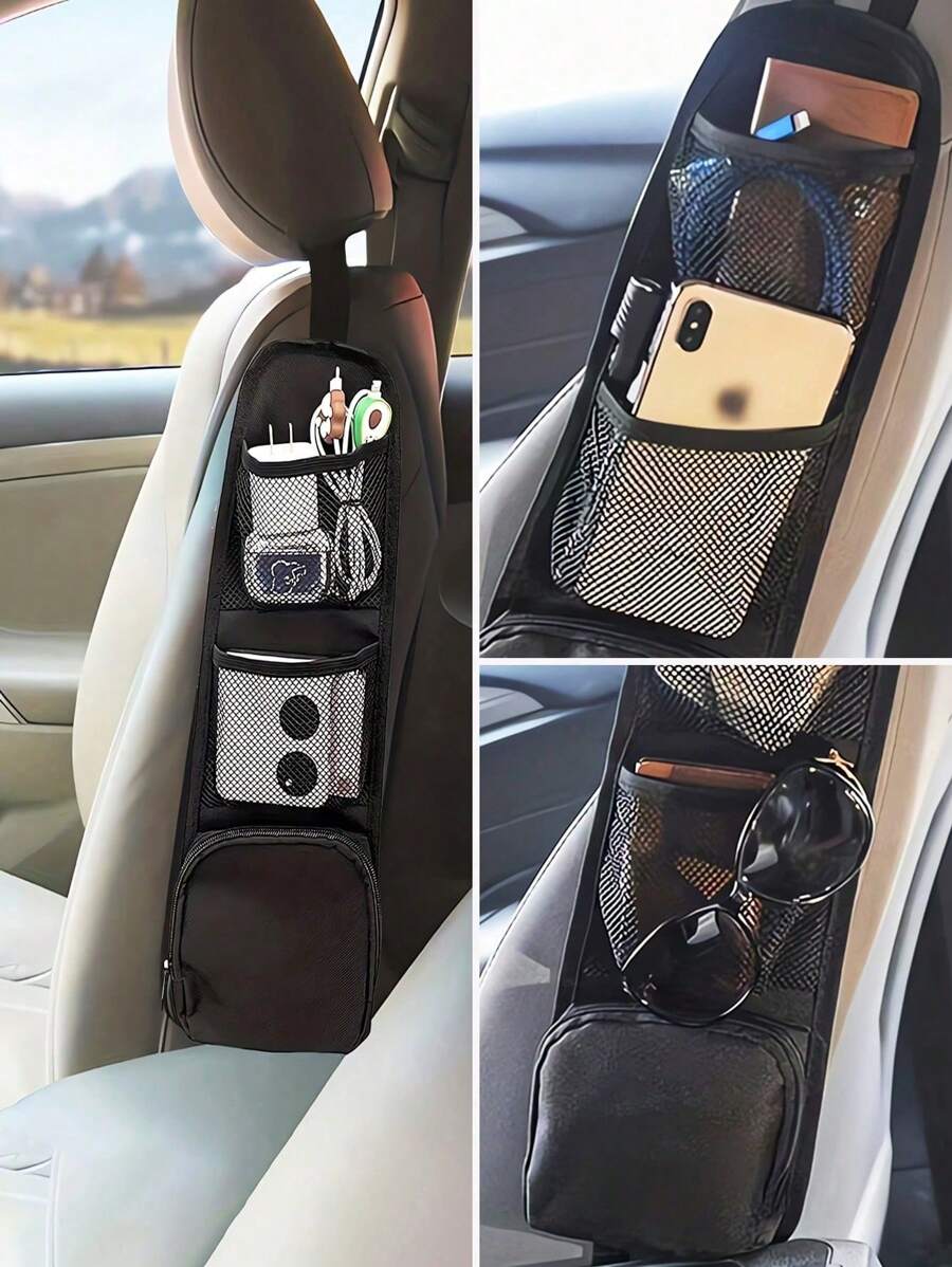 1PC/2pcs Black Car Seat Organizer Car Storage Bag With Multi-Pocket Car Seat Storage Bag Mesh Hanging Storage Bag Auto Seat Side Bag Organizer Phone Holder Drink Holder Phone Organizer Bag For Women Storage Organizer Travel Essentials Gift