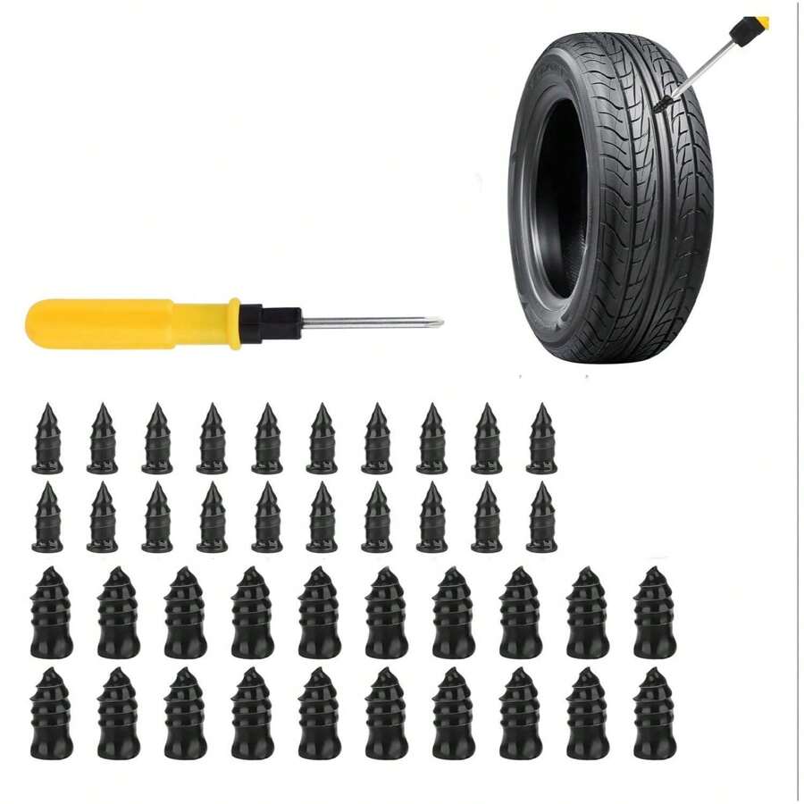 40 PCS Tire Repair Rubber Nail With Screwdriver Self-Service Tire Repair Kit ,Tyre Repair Rubber Nail,Universal Tire Fast Repair Tool For Motorcycle Auto Car,Christmas Gift New Year Gift