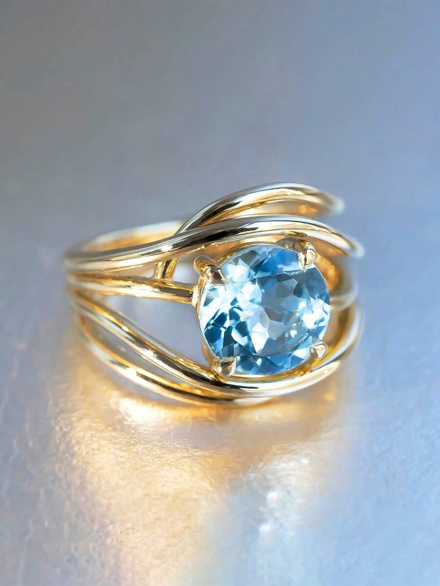 1 pieza Anillo de Cristal Azul - Anillo plateado en plata sólida para Mujeres, Joyería Elegante y Atemporal, Regalo de San Valentín/Cumpleaños, Accesorio Clásico de Uso Diario