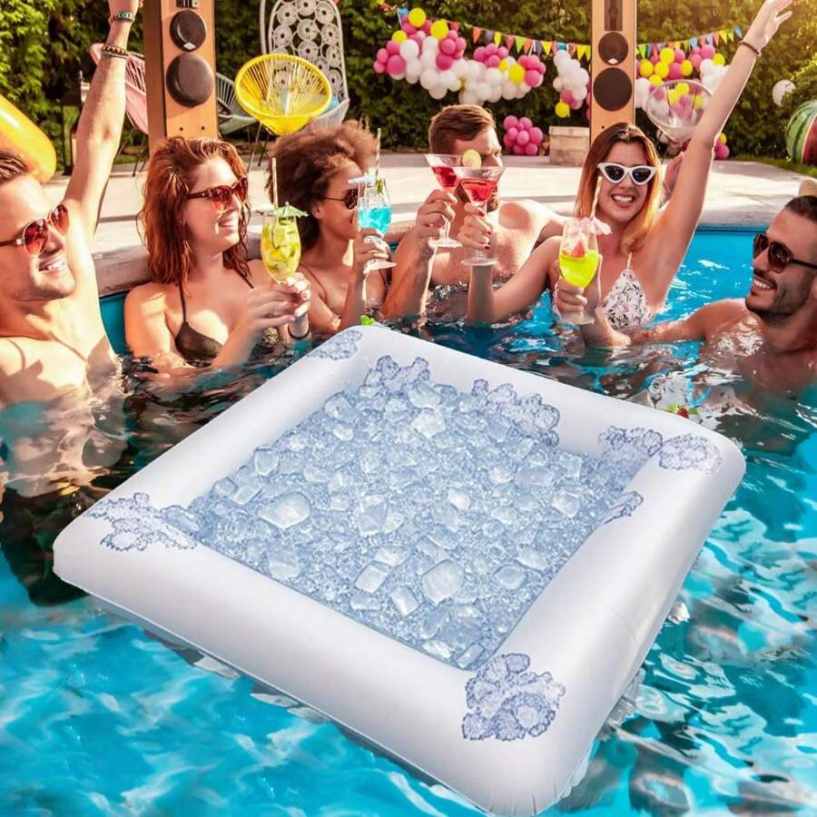 1 pièce seau à glace gonflable, porte-boisson/porte-fruit de forme carrée/rectangulaire, pour balle de ping-pong, bière, bar à salades, flotteur gonflable