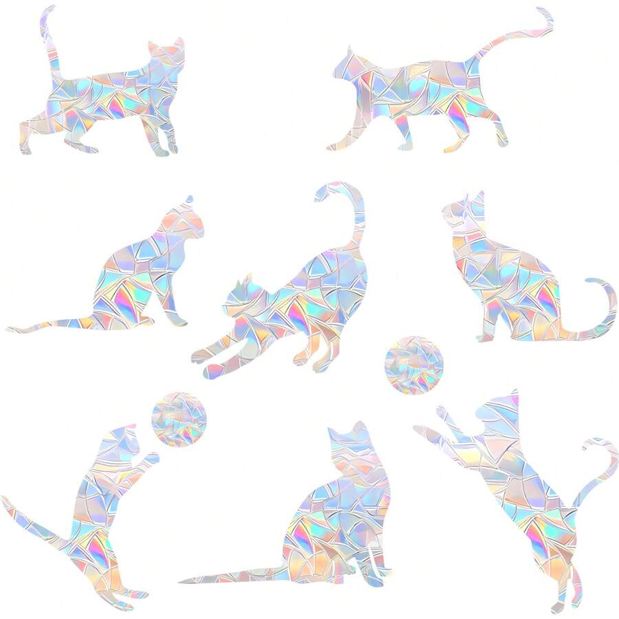 SHAWULA 10 pièces Autocollants de fenêtre pour chat pour empêcher les oiseaux de heurter les fenêtres, autocollants capteurs de soleil arc-en-ciel, autocollants vinyle arc-en-ciel réutilisables sans colle requise