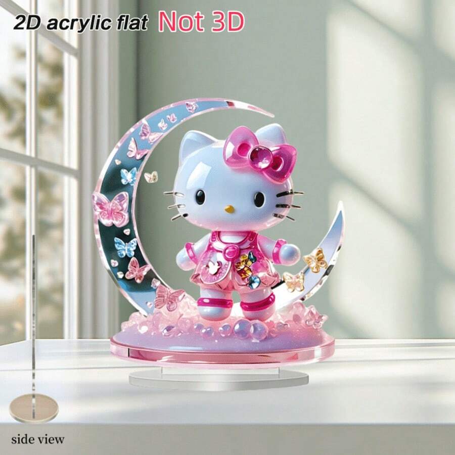 Sanrio Impresión plana en 2D, 1 pieza, decoración de sobremesa pequeña de Hello Kitty con luna plateada y mariposa de estilo art decó de Sanrio, perfecta para el comedor, la cocina, la sala de estar, el hogar y los regalos, recuerdos de fiesta, decoraciones de fiesta, regalos navideños, regalos de cumpleaños, de vuelta a la escuela