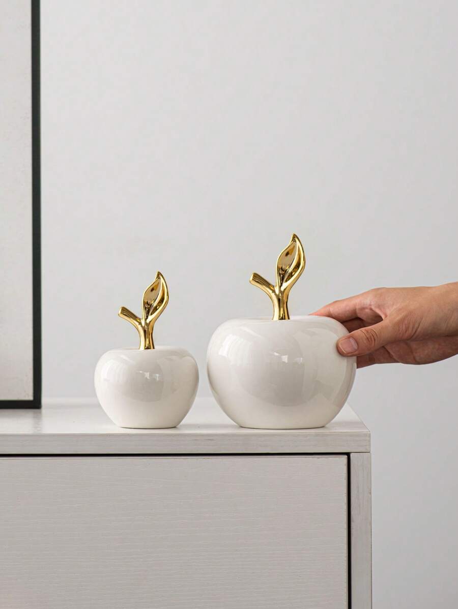 1 Peça Ornamento Cerâmico em Formato de Maçã, Branca, Decoração de Estilo Criativo e Luxuoso, Adequada para Celebração de Festas, Escritório, Quarto, Sala de Estar, Casa, Decoração de Feriado