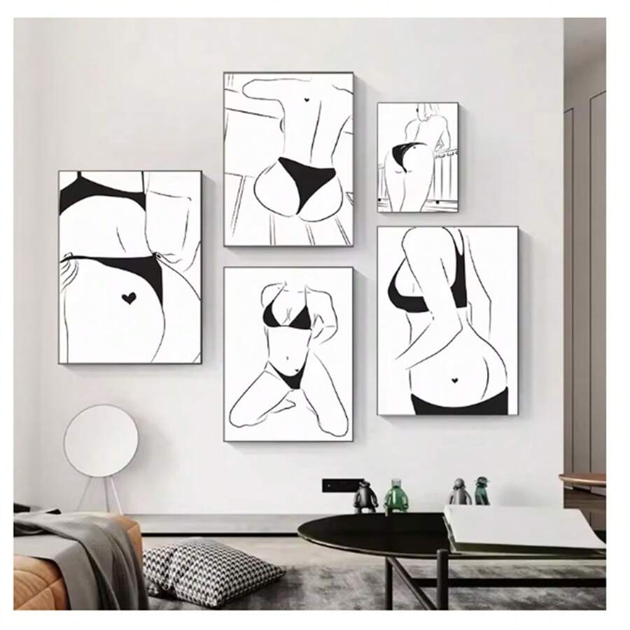 1pc Frameless Modern Minimalist Black And White Lines Sexy Girl Posters High-Definition Printing Wall Arts Suitable For Living Room, Bedroom, Dormitory, Study, Bar, Coffee Shop Wall Decoration, Home Decoration