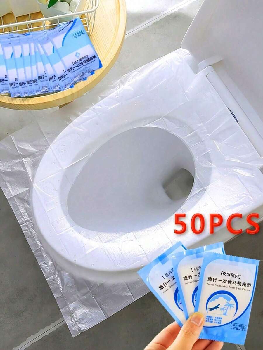 50 Stücke Einweg PVC Toilettendeckelüberzüge, einfache und transparente einzeln verpackte Toilettendeckelüberzüge für Sommerreisen und Badezimmerdekoration