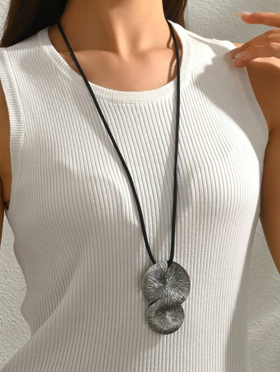 1 pieza Collar largo de mujer minimalista vintage con textura metálica, cadena de suéter con estilo, regalo para madre, profesora, uso diario