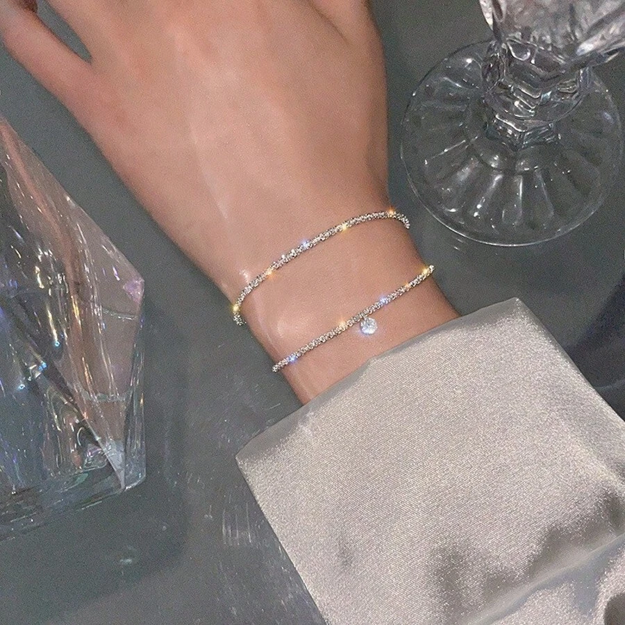 2pcs Set Shiny Rhinestone Bracelets For Women, Gift Suitable For Holiday, Date, Party, Tourism, Summer Jewelry, Western Jewelry, Beach Accessories, Dance Party, Summer, Jewelry, Accessories