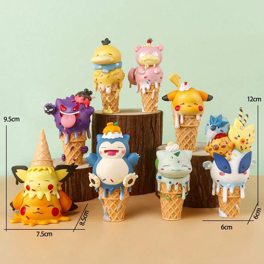 pokemon 1/4/8 Stücke Pokémon Figuren, süß und magisch, Eiscreme Serie, Pikachu Deko, Auto Deko, Pokémon Kuchen Topper Figuren, zufälliger Stil