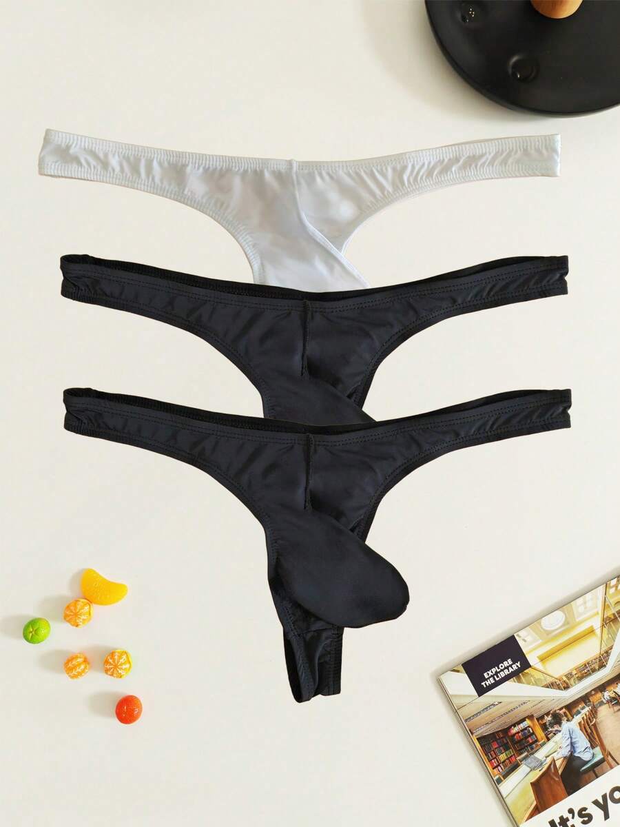 3 pezzi/set Perizoma sottile, traspirante e sexy in seta bianco/nero/grigio per uomo, biancheria intima erotica comoda