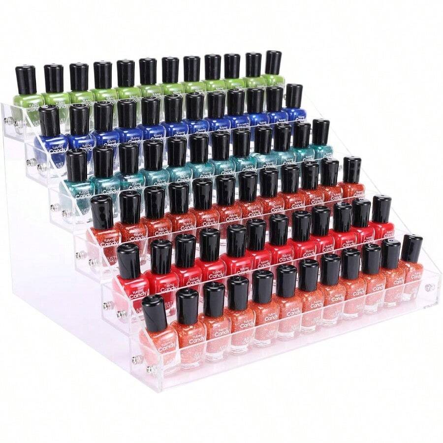 Clear Nail Polish Paint Organizer Holder Rack Shelf 6 Tier Acrylic Tattoo Ink Essential Oil Display Stand Holds Up To 4896 Bottles For Table Fit 12oz Bottles